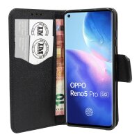 cofi1453® Buch Tasche "Fancy" kompatibel mit OPPO RENO 5 PRO 5G Handy Hülle Etui Brieftasche Schutzhülle mit Standfunktion, Kartenfach Schwarz