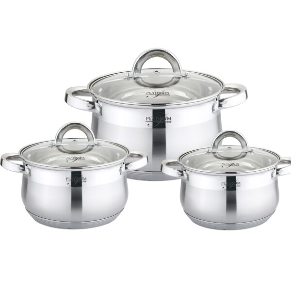 6 tlg 18/10 Edelstahl Kochgeschirr Induktion 20/18/16cm Universalkochset Kochtopf Topf Set Deckel Gastronomie