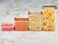Vip Ahmet Vorratsdosen rechteckig 4er Set Gewürzdosen Frischhaltedosen Aufbewahrungsbox Küche Vorratsbehälter mit Deckel, BPA fre Kupfer/Transparenti