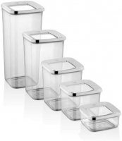 Vip Ahmet 5 Stück stilvolle Aufbewahrung Gläser Container Aufbewahrung Set von Lebensmitteln stapelbar Silber VP-113