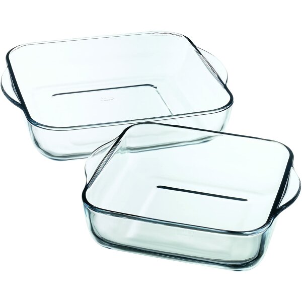 Pasabahce PB-15028 2er Set Quadratische Auflaufformen eckig 28x28x6cm & 22x22x6cm Glas Klar Küche