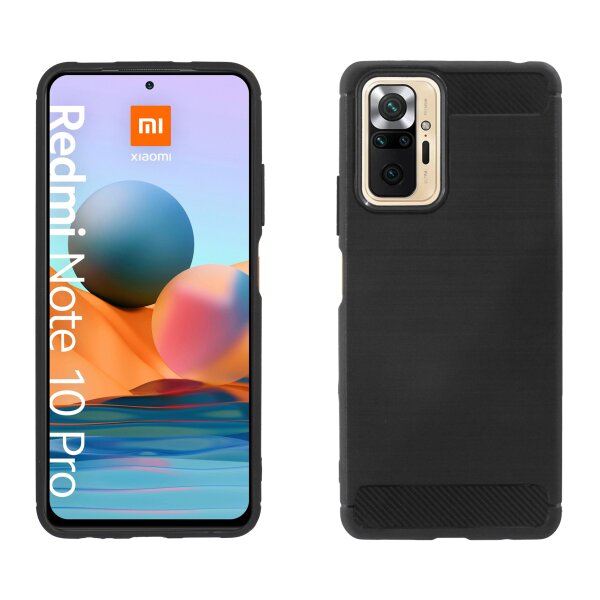 cofi1453® Silikon Hülle Carbon kompatibel mit XIAOMI REDMI NOTE 10 PRO Case TPU Soft Handyhülle Cover Schutzhülle Schwarz