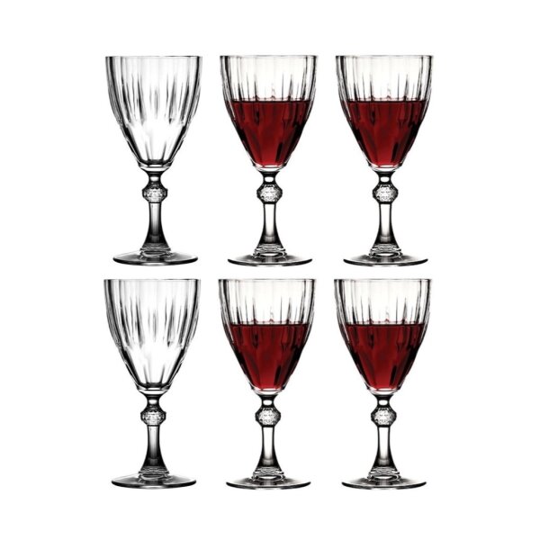 Pasabahce 44777 Diamant Wein/Wasser Wasserglas 300ml Kelchen Set von 6 Gläser Gläser-Set Trinkglas transparent