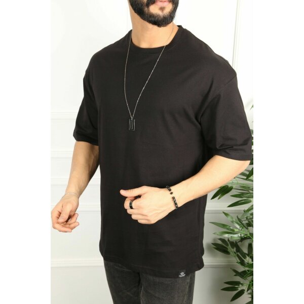 Oversize Herren T-Shirt Long-Tee Basic Shirt Longshirt Premium Qualität Tops Kurzarm Fashion Schwarz