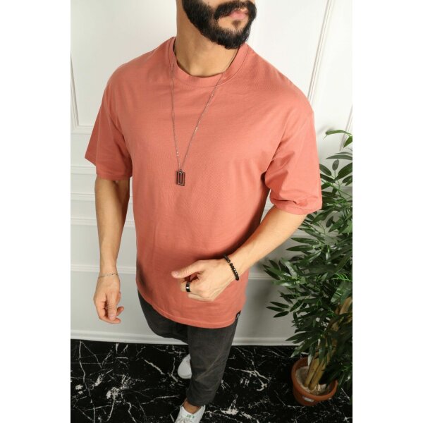 Oversize Herren T-Shirt Long-Tee Basic Shirt Longshirt Premium Qualität Tops Kurzarm Fashion Rosa