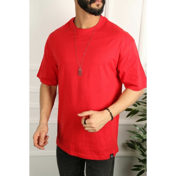 Oversize Herren T-Shirt Long-Tee Basic Shirt Longshirt Premium Qualität Tops Kurzarm Fashion Rot