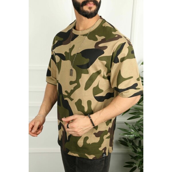 Oversize Herren T-Shirt Long-Tee Basic Shirt Longshirt Premium Qualität Tops Kurzarm Fashion Camouflage Hell