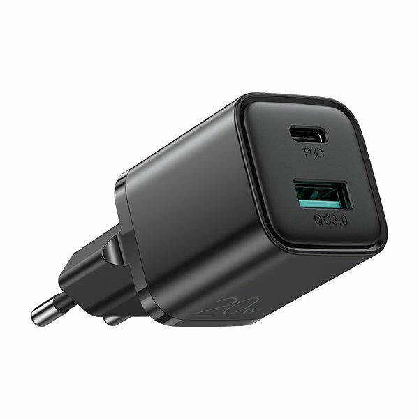 Joyroom wall charger USB / USB Typ C 20W 3A Quick Charge 3.0 Power Delivery SCP AFC kompatibel mit Smartphones schwarz