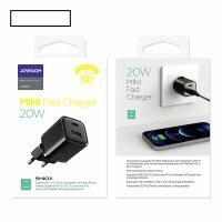 Joyroom wall charger USB / USB Typ C 20W 3A Quick Charge 3.0 Power Delivery SCP AFC kompatibel mit Smartphones schwarz