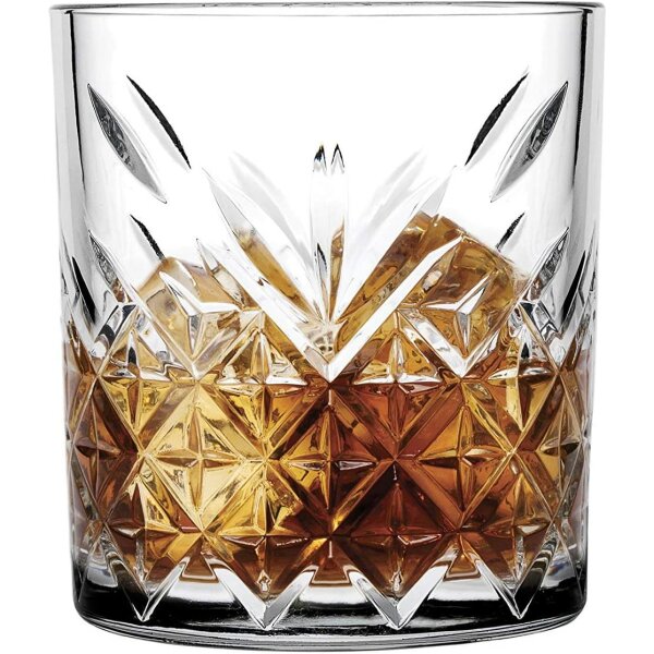 Pasabahce 52790 Whisky Glas Tumbler Timeless im Kristall-Design, Höhe 9,6 cm, 345 ml, 4 Stück, Retro-Design