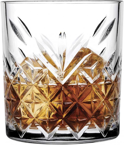 Pasabahce 52790 Whisky Glas Tumbler Timeless im Kristall-Design, Höhe 9,6 cm, 345 ml, 4 Stück, Retro-Design