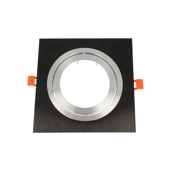 Einbaustrahler AR111 Downlight Einbaurahmen Schwenkbar verstellbar Einbauspot 180x25mm Bohrloch Aluminium für LED Leuchtmittel Eckig Schwarz gebürstet