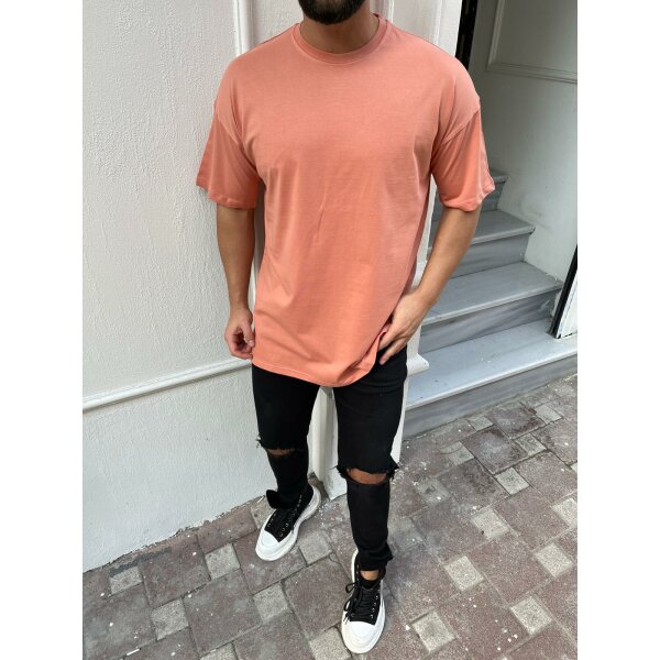 Oversize Herren Kurzarm T-Shirt Weiter Auschnitt Extra Lang Rundhals Dicker Stoff Herrenshirt Melone