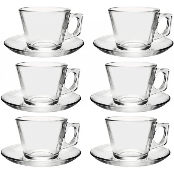 Pasabahce Vela 6er Set Teetassen-Service mit Tellerchen, Glas, Transparent Teegläser-Set mit Untertasse Tee Cappuccino Glas