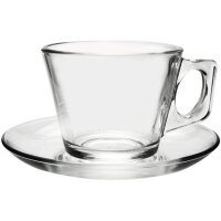 Pasabahce Vela 6er Set Teetassen-Service mit Tellerchen, Glas, Transparent Teegläser-Set mit Untertasse Tee Cappuccino Glas