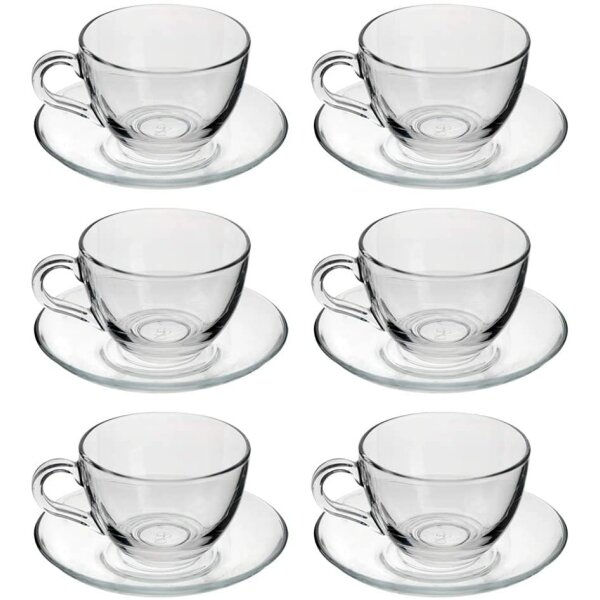 Pasabahce Dajar 6er Set Teegläser-Set Kaffee Basic Cup 12-Teilig mit Unterteller transparent