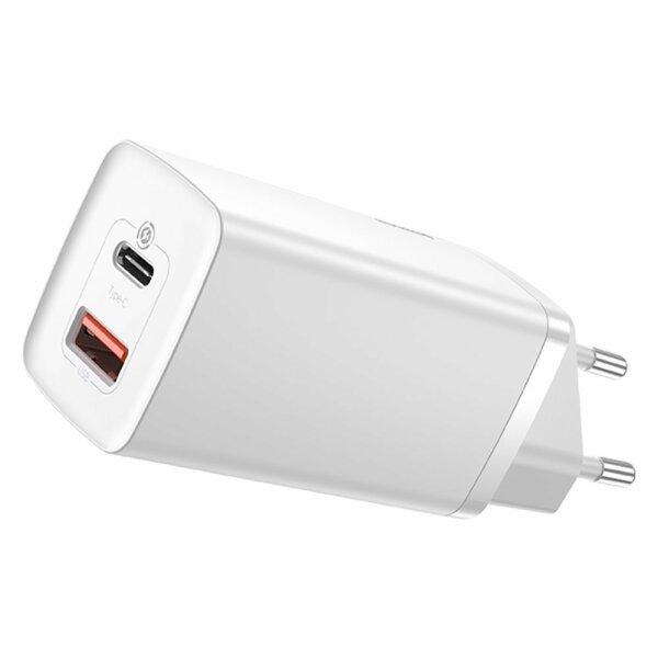 Baseus GaN2 Lite Ladegerät 65W USB / USB Typ C Quick Charge 3.0 Power Delivery (Galliumnitrid) Netzteil Adapter weiß