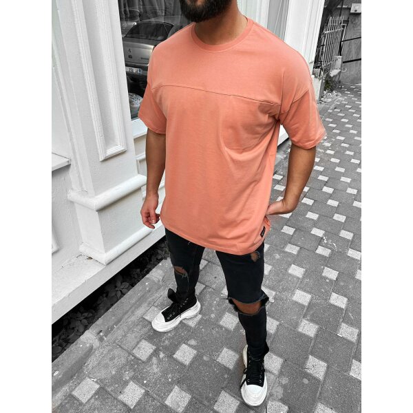 Megaman Oversize Herren T-Shirt mit Tasche Long-Tee Basic Shirt Longshirt Premium Qualität Tops Kurzarm Fashion Melone