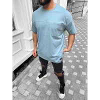 Megaman Oversize Herren T-Shirt mit Tasche Long-Tee Basic Shirt Longshirt Premium Qualität Tops Kurzarm Fashion Blau
