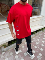 Megaman "DARK FUTUTE" Oversize T-Shirt Herren Sommer Longtee Print Premium Qualität Basic Shirt Rot