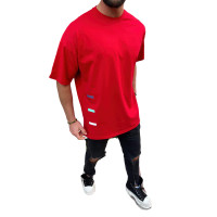 Megaman "DARK FUTUTE" Oversize T-Shirt Herren Sommer Longtee Print Premium Qualität Basic Shirt Rot
