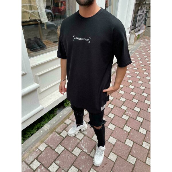 Megaman "A Fresh Start" Oversize T-Shirt Herren Sommer Longtee Print Premium Qualität Basic Shirt Modern Schwarz