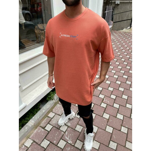 Megaman "A Fresh Start" Oversize T-Shirt Herren Sommer Longtee Print Premium Qualität Basic Shirt Modern Melone