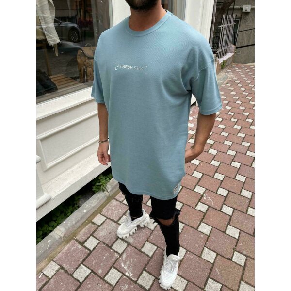 Megaman "A Fresh Start" Oversize T-Shirt Herren Sommer Longtee Print Premium Qualität Basic Shirt Modern Blau