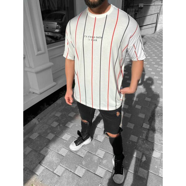 Herren T-Shirt Oversize Shirt Long-Shirt Tee Sommer Shirt Gestreift Modern Mode Fashion Schwarz-Rot