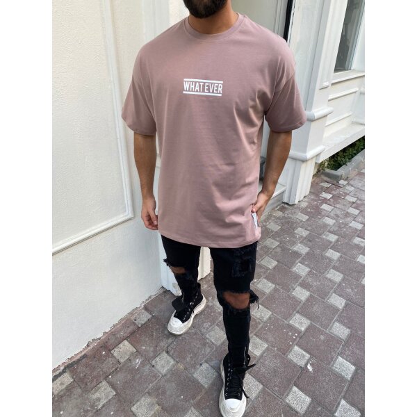 Megaman "What Ever" Oversize T-Shirt Herren Sommer Longtee Print Premium Qualität Basic Shirt Modern Rose