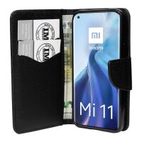 cofi1453® Buch Tasche "Fancy" kompatibel mit XIAOMI MI 11 Handy Hülle Etui Brieftasche Schutzhülle mit Standfunktion, Kartenfach Schwarz