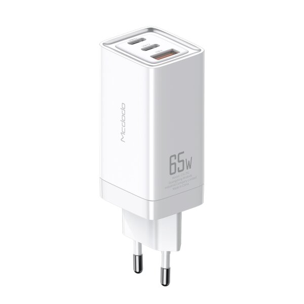 Mcdodo 65W GaN Wandladegerät 2x PD USB-C (Typ-C) 1x USB Anschluss Handy-Ladegerät Schnell-Ladegerät weiß