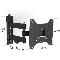 Hama TV Wandhalterung Schwenkbar, Neigbar (19 - 48 Zoll TV Halterung für Fernseher bis zu 20 kg, max. 200x200, Ausziehbare Fernsehwandhalterung inkl. Fischer-Dübel & Bohrschablone) schwarz