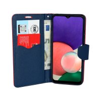 cofi1453® Buch Tasche "Fancy" kompatibel mit SAMSUNG GALAXY A22 5G (A226B) Handy Hülle Etui Brieftasche Schutzhülle mit Standfunktion, Kartenfach Rot-Blau