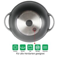 WOK Wokpfanne Woktopf Silikongriffe Induktion 36cm Aluguss mit Deckel Bratpfanne Marmorbeschichtung