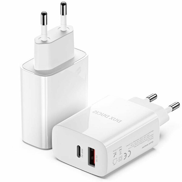 Dux Ducis 3A Quick Charger 20W Schnell-Ladegerät Netzteil Handy Ladegerät PD+QC3.0 USB + USB Typ-C kompatibel mit Smartphone weiß