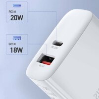 Dux Ducis 3A Quick Charger 20W Schnell-Ladegerät Netzteil Handy Ladegerät PD+QC3.0 USB + USB Typ-C kompatibel mit Smartphone weiß