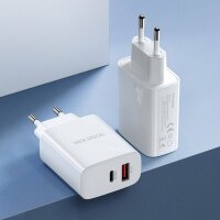 Dux Ducis 3A Quick Charger 20W Schnell-Ladegerät Netzteil Handy Ladegerät PD+QC3.0 USB + USB Typ-C kompatibel mit Smartphone weiß