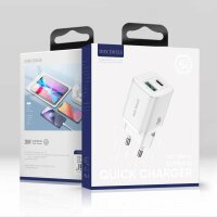 Dux Ducis 3A Quick Charger 30W Schnell-Ladegerät Netzteil Handy Ladegerät PD+QC3.0 USB + USB Typ-C 3.0 kompatibel mit Smartphone weiß