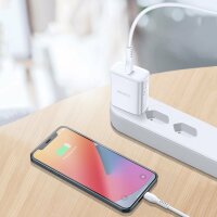 Dux Ducis 3A Quick Charger 20W Schnell-Ladegerät Netzteil Handy Ladegerät USB Typ-C 3.0 + iPhone Ladekabel weiß