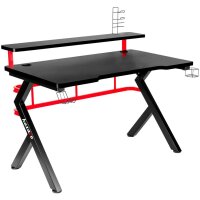 huzaro Black Hero 5.0 Gaming Tisch Schreibtisch PC Computer Schreibtisch ergonomische Kohle Tisch Platte Kopfhörer Haken Tasse Halter rutschfesten Fußschutz120 x 60 x 70 cm Standard, rot