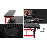 huzaro Black Hero 5.0 Gaming Tisch Schreibtisch PC Computer Schreibtisch ergonomische Kohle Tisch Platte Kopfhörer Haken Tasse Halter rutschfesten Fußschutz120 x 60 x 70 cm Standard, rot