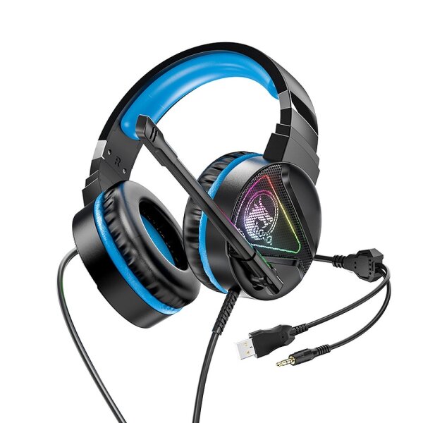 Hoco Gaming Headset für PC, Laptop Stereo Virtual Surround Sound, mit Mikrofon LED-Beleuchtung Over-Ear Kopfhörer Ohrhörer, schwarz