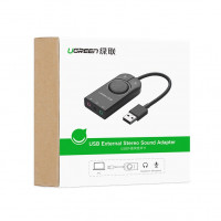 Ugreen externe Soundkarte Musik USB Adapter - 3,5 mm Miniklinke mit Lautstärkeregler 15cm schwarz
