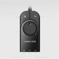 Ugreen externe Soundkarte Musik USB Adapter - 3,5 mm Miniklinke mit Lautstärkeregler 15cm schwarz