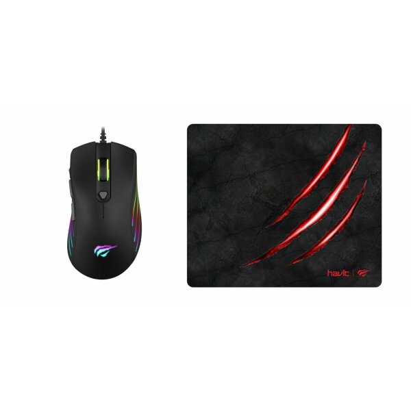 Havit Gaming Set Maus + Mauspad MS1007CM Gaming-Pad mit RGB Beleuchtung für Gamer