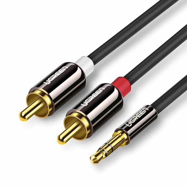 Ugreen Audiokabel 3,5 mm Miniklinke - 2RCA 3m Kabel Aux Chinch Adapter Audio schwarz