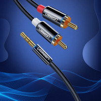 Ugreen Audiokabel 3,5 mm Miniklinke - 2RCA 3m Kabel Aux Chinch Adapter Audio schwarz