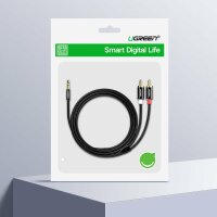 Ugreen Audiokabel 3,5 mm Miniklinke - 2RCA 3m Kabel Aux Chinch Adapter Audio schwarz