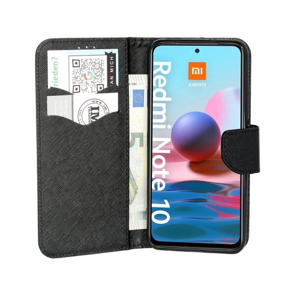 cofi1453® Buch Tasche "Fancy" kompatibel mit XIAOMI REDMI NOTE 10 Handy Hülle Etui Brieftasche Schutzhülle mit Standfunktion, Kartenfach Schwarz